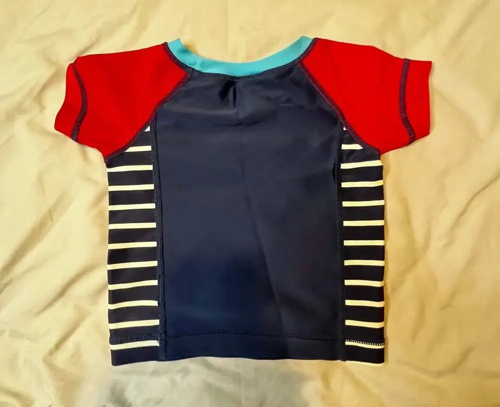 Hanna Andersson Toddler Boys Rash Guard Swim Shirt Red Navy Blue Striped